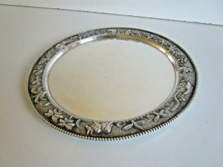 Indian Colonial Sterling Silver Tray / Salver,  Village,  Animal Scenes,  c1930 2