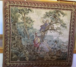 Large Vintage Aubusson Handwoven Tapestry Country Scene