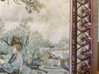 Large Vintage Aubusson Handwoven Tapestry Country Scene 6