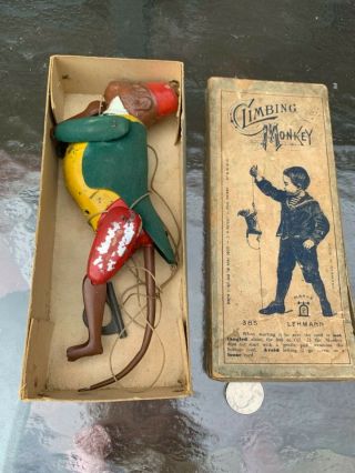 Antique Climbing Monkey Tin Toy - Germany