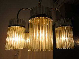 Hollywood Regency Sciolari Glass Rod & Brass 5 Waterfall Lights Chandelier 2
