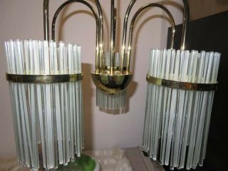 Hollywood Regency Sciolari Glass Rod & Brass 5 Waterfall Lights Chandelier 6