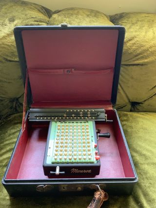 Antique Rare Monroe Adding Calculator Machine With The Case,  Guaranty 10