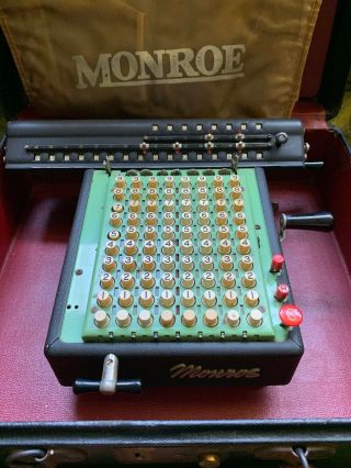 Antique Rare Monroe Adding Calculator Machine With The Case,  Guaranty