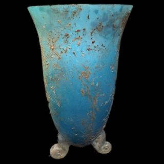 Very Rare Large Ancient Roman Blue Glass Vessel 1st Century A.  D.  (5)