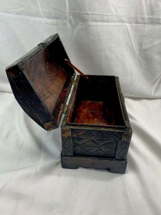 Vintage Handmade Carved Wooden Jewelry Box Multi Purpose Chess Folk Tramp Art 12