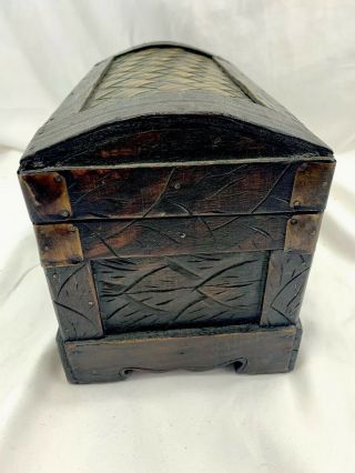 Vintage Handmade Carved Wooden Jewelry Box Multi Purpose Chess Folk Tramp Art 4