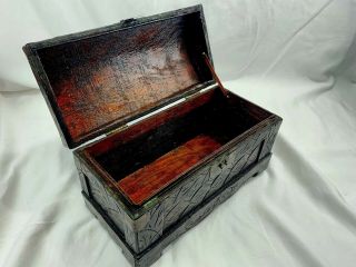 Vintage Handmade Carved Wooden Jewelry Box Multi Purpose Chess Folk Tramp Art 7