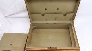 Antique Metal Strong / Lock Box.  S.  Tajbhai & Sons Gun Brand.  Documents,  Tray 4