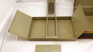Antique Metal Strong / Lock Box.  S.  Tajbhai & Sons Gun Brand.  Documents,  Tray 6