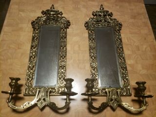 Antique Brass Frame Mirror Candle Holder Wall Sconces Neoclassical Motif
