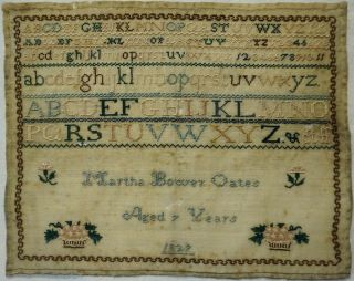 Early 19th Century Alphabet & Motif Sampler By Martha Bower Oates Aged 7 - 1829