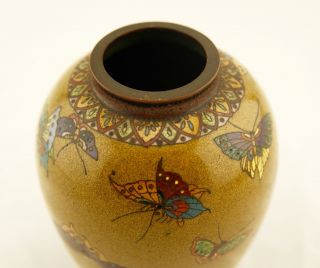 Early Namikawa Meiji Japanese Cloisonne enamel Butterfly yellow - ground vase 10