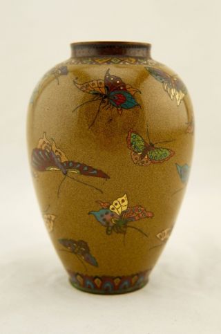 Early Namikawa Meiji Japanese Cloisonne enamel Butterfly yellow - ground vase 7
