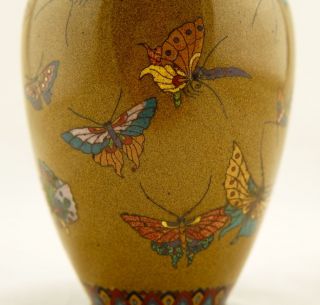 Early Namikawa Meiji Japanese Cloisonne enamel Butterfly yellow - ground vase 8