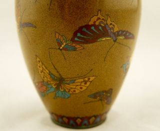 Early Namikawa Meiji Japanese Cloisonne enamel Butterfly yellow - ground vase 9
