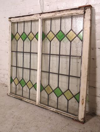 Large Antique Vintage Stained Glass Window (08077) NS 2