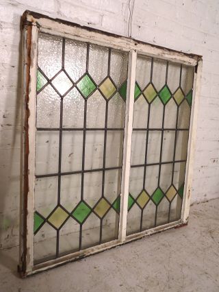 Large Antique Vintage Stained Glass Window (08077) NS 3