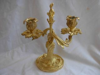 ANTIQUE FRENCH GILT BRONZE CANDLE HOLDERS,  LOUIS XV STYLE,  EARLY 20th 4