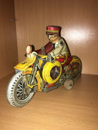 1938 Marx Tin Toy Wind - up Police Motorcycle siren, 2