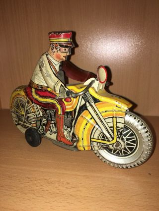 1938 Marx Tin Toy Wind - up Police Motorcycle siren, 3