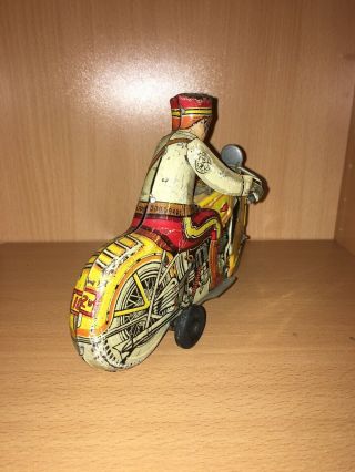 1938 Marx Tin Toy Wind - up Police Motorcycle siren, 4