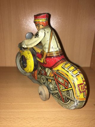 1938 Marx Tin Toy Wind - up Police Motorcycle siren, 5