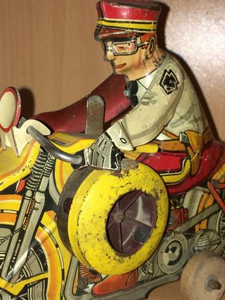 1938 Marx Tin Toy Wind - up Police Motorcycle siren, 7