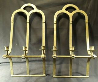 Large Bronzed Architectural Gothic Arch Wrought Iron Candle Wall Sconces