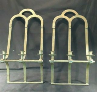 Large Bronzed Architectural Gothic ARCH Wrought Iron Candle Wall Sconces 2
