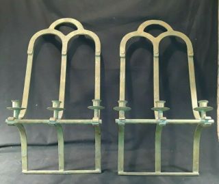 Large Bronzed Architectural Gothic ARCH Wrought Iron Candle Wall Sconces 3