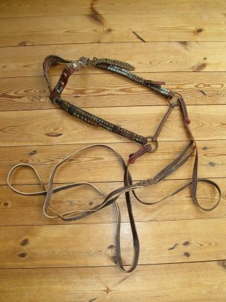 ANTIQUE BRIDLE / HEADSTALL with BIT,  BRASS TACKS,  STUDS and REINS. 12