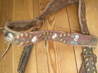 ANTIQUE BRIDLE / HEADSTALL with BIT,  BRASS TACKS,  STUDS and REINS. 3