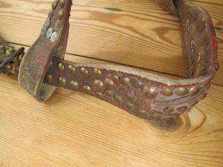ANTIQUE BRIDLE / HEADSTALL with BIT,  BRASS TACKS,  STUDS and REINS. 4