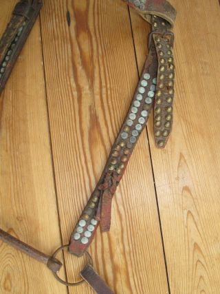 ANTIQUE BRIDLE / HEADSTALL with BIT,  BRASS TACKS,  STUDS and REINS. 7