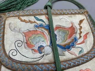 ANTIQUE CHINESE EMBROIDERED 2 - SIDED SILK EMBROIDERED PURSE 3 Pockets 3