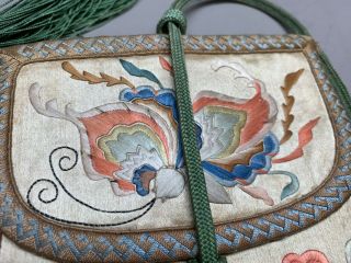 ANTIQUE CHINESE EMBROIDERED 2 - SIDED SILK EMBROIDERED PURSE 3 Pockets 4