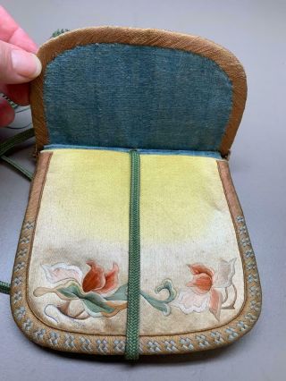 ANTIQUE CHINESE EMBROIDERED 2 - SIDED SILK EMBROIDERED PURSE 3 Pockets 6