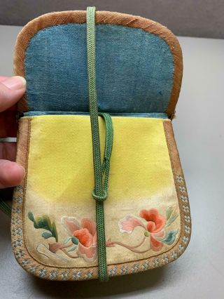 ANTIQUE CHINESE EMBROIDERED 2 - SIDED SILK EMBROIDERED PURSE 3 Pockets 7