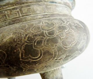 INTERESTING ANCIENT LOOKING ARCHAIC CHINESE BRONZE CENSER - SEAL MARK ON BASE 11