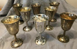 Eight (8) Wallace Sterling Silver Goblets 14 / Monogrammed / Each 6 5/8 " 187g
