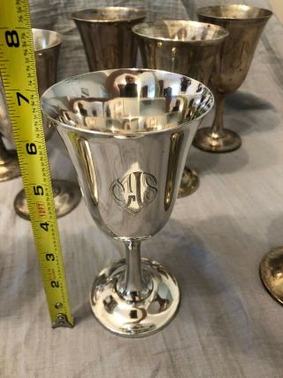 Eight (8) Wallace Sterling Silver Goblets 14 / Monogrammed / each 6 5/8 