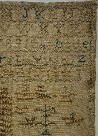 MID 19TH CENTURY HOUSE,  MOTIF & ALPHABET SAMPLER BY ANN SPOLDING AGED 17 - 1861 5