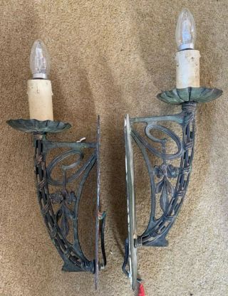 Pair Vintage Antique Copper Art Nouveau Arts & Craft Chandelier Wall Lights Lamp