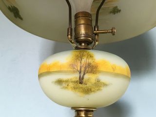 Vintage Reverse Painted Glass Table Lamp w Dome Shade & Obverse Font Antique 6