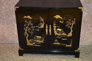 Vintage Painted Asian Style Two Door Cabinet w/Brass Fittings 2