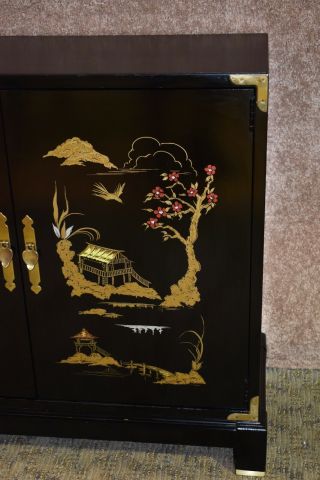 Vintage Painted Asian Style Two Door Cabinet w/Brass Fittings 5