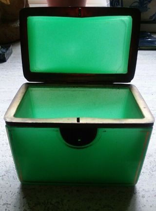 French Art Nouveau Casket or Jewelry Box; Rare Green Opaline with Gilt Ormolu 2