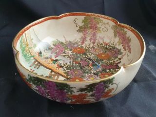 Vintage Satsuma Ware Japanese Porcelain Collectable Vase Bowl Bird Scene Perfect