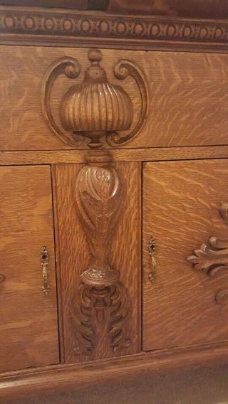 Stunning Antique Tiger Oak Sideboard Buffet with Mirror Carved Face Man 1800 ' s 10